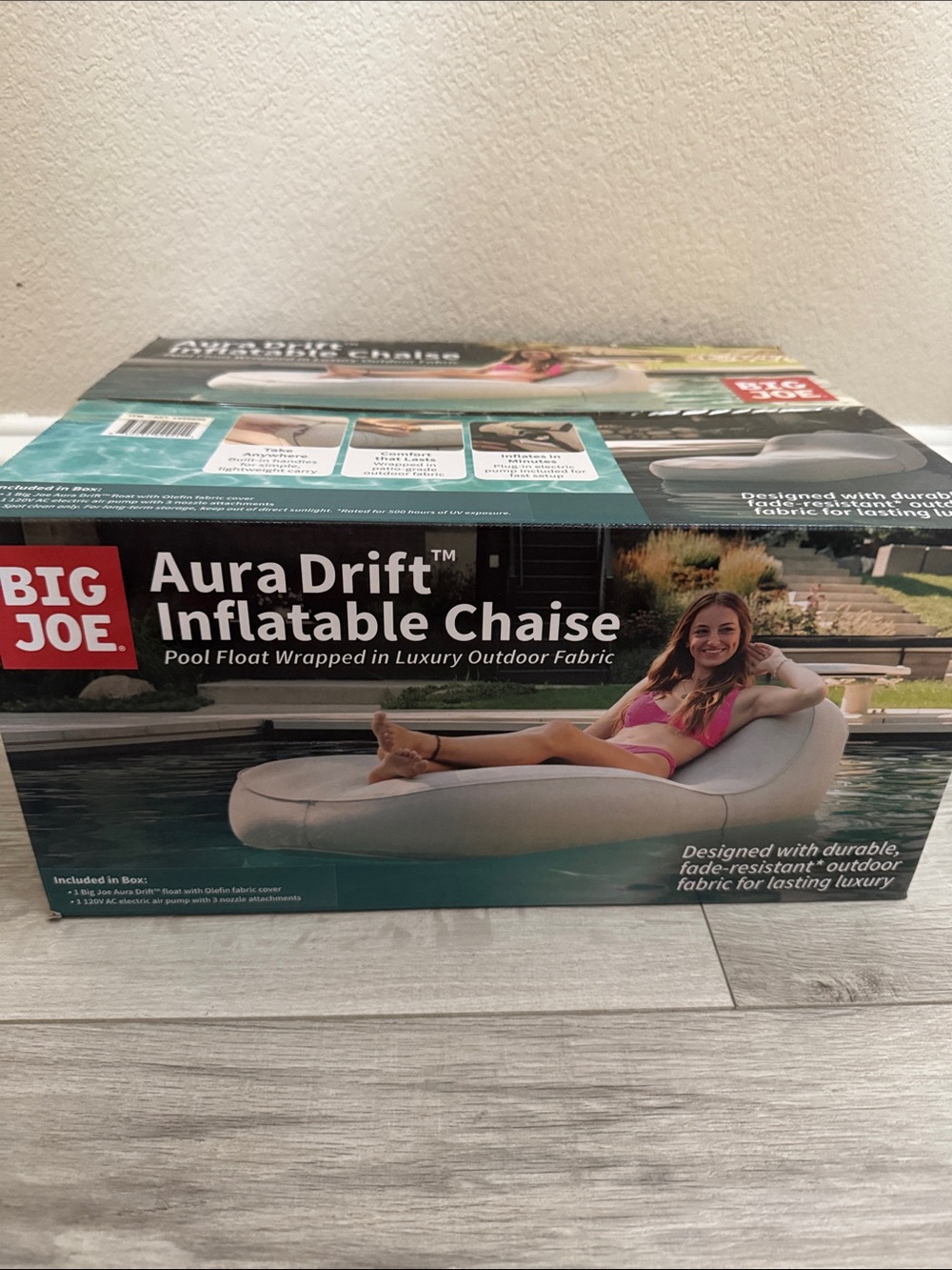 Big Joe Aura Drift Inflatable Chaise - Gray with Electric Air Pump. New